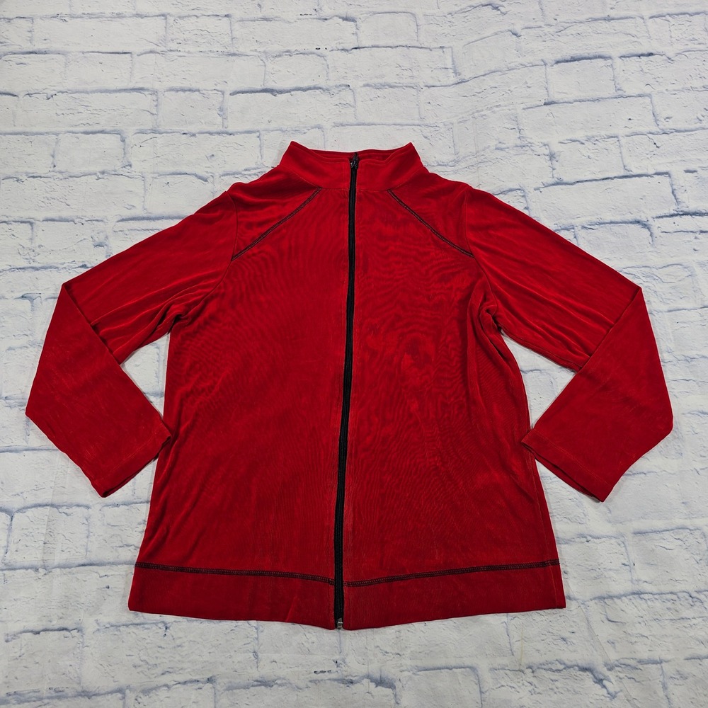 Citiknits Zip Up Jacket Women Medium Red Contrast Stitch Athleisure Sporty USA